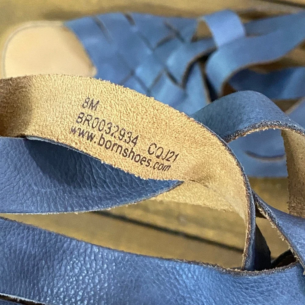 Born Womens Blue Leather Woven Gladiator Flat Sandals Back Zip BR0032934 Size 8M